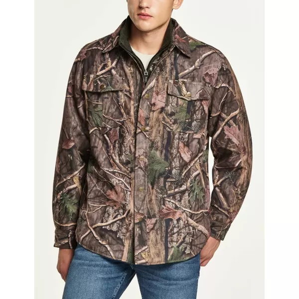 CQR Mens Flannel Lined Shirt Jackets Long Sleeved Rugged Plaid Cotton Brushed Suede Shirt JacketFlannel Print Lined Hunting Camo