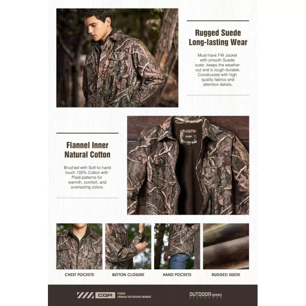 CQR Mens Flannel Lined Shirt Jackets Long Sleeved Rugged Plaid Cotton Brushed Suede Shirt JacketFlannel Print Lined Hunting Camo