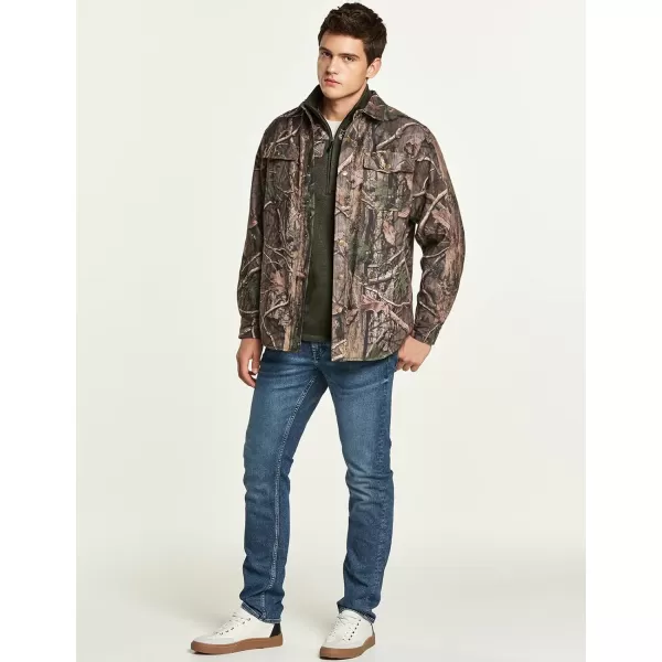 CQR Mens Flannel Lined Shirt Jackets Long Sleeved Rugged Plaid Cotton Brushed Suede Shirt JacketFlannel Print Lined Hunting Camo