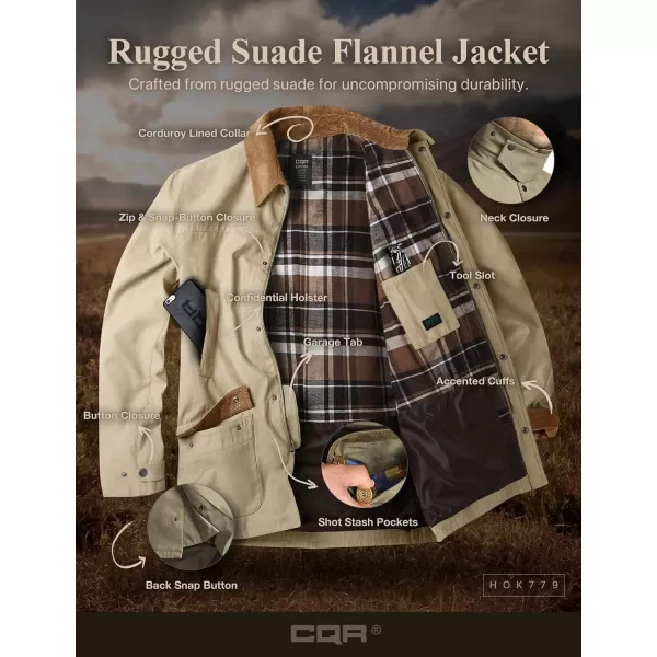 CQR Mens Flannel Lined Shirt Jackets Long Sleeved Rugged Plaid Cotton Brushed Suede Shirt JacketHuntsman Aged Barrel