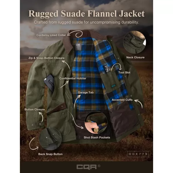 CQR Mens Flannel Lined Shirt Jackets Long Sleeved Rugged Plaid Cotton Brushed Suede Shirt JacketHuntsman Forest Oasis