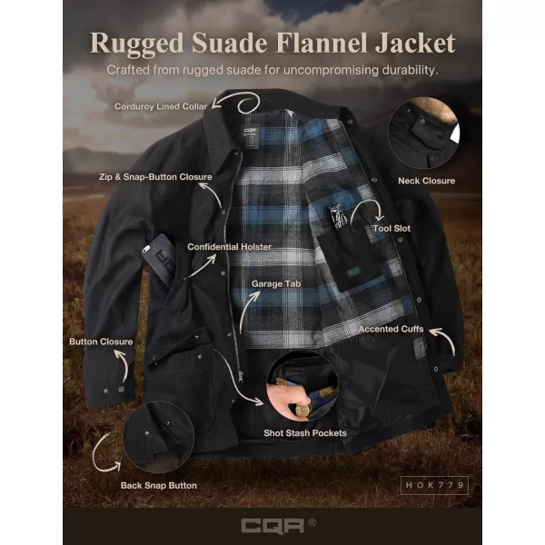 CQR Mens Flannel Lined Shirt Jackets Long Sleeved Rugged Plaid Cotton Brushed Suede Shirt JacketHuntsman Night Sky