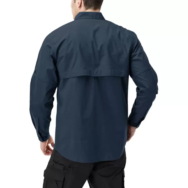 CQR Mens Long Sleeve Work Shirts Ripstop Military Tactical Shirts Outdoor UPF 50 Breathable Button Down Hiking ShirtOfficer Shirts Dark Navy