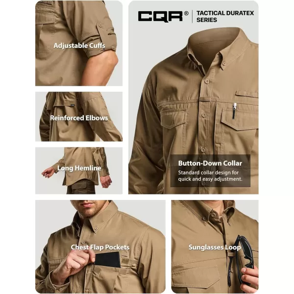 CQR Mens Long Sleeve Work Shirts Ripstop Military Tactical Shirts Outdoor UPF 50 Breathable Button Down Hiking ShirtOfficer Work Shirts Coyote Brown