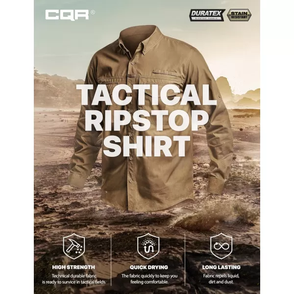 CQR Mens Long Sleeve Work Shirts Ripstop Military Tactical Shirts Outdoor UPF 50 Breathable Button Down Hiking ShirtOfficer Work Shirts Coyote Brown