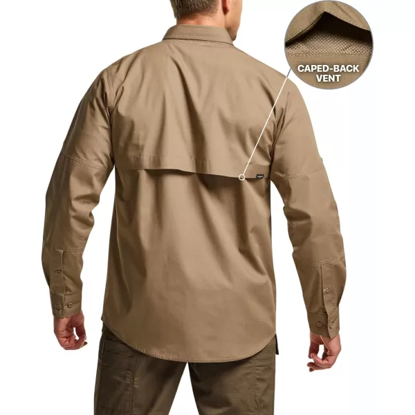 CQR Mens Long Sleeve Work Shirts Ripstop Military Tactical Shirts Outdoor UPF 50 Breathable Button Down Hiking ShirtOfficer Work Shirts Coyote Brown