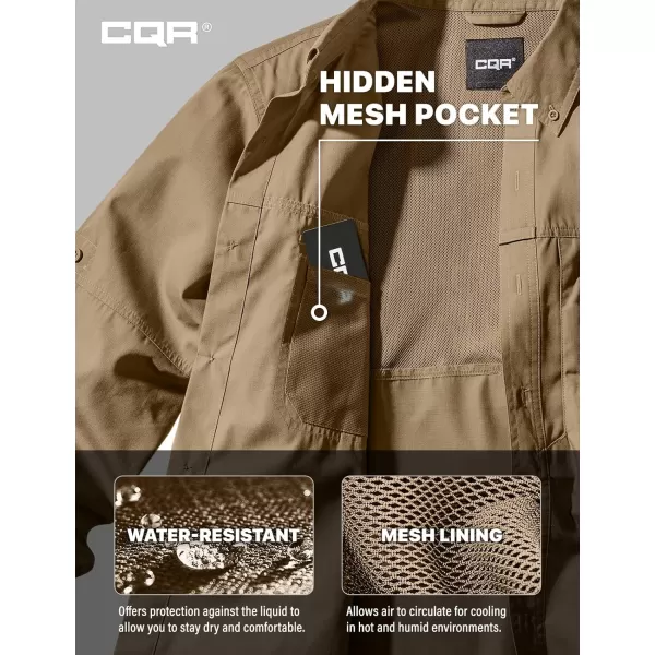 CQR Mens Long Sleeve Work Shirts Ripstop Military Tactical Shirts Outdoor UPF 50 Breathable Button Down Hiking ShirtOfficer Work Shirts Coyote Brown