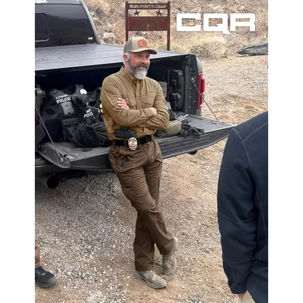 CQR Mens Long Sleeve Work Shirts Ripstop Military Tactical Shirts Outdoor UPF 50 Breathable Button Down Hiking ShirtOfficer Work Shirts Dark Khaki