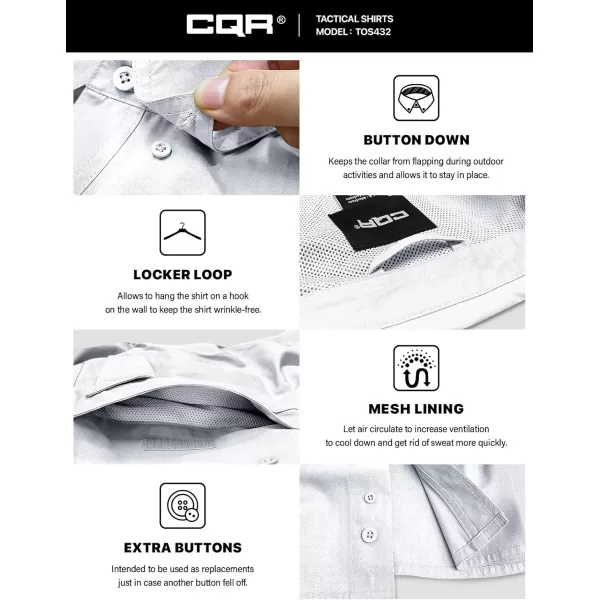 CQR Mens Long Sleeve Work Shirts Ripstop Military Tactical Shirts Outdoor UPF 50 Breathable Button Down Hiking ShirtOfficer Work Shirts Off White