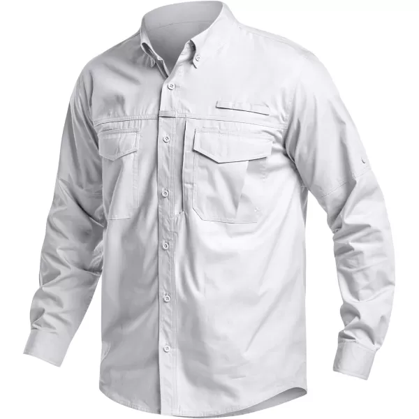 CQR Mens Long Sleeve Work Shirts Ripstop Military Tactical Shirts Outdoor UPF 50 Breathable Button Down Hiking ShirtOfficer Work Shirts Off White