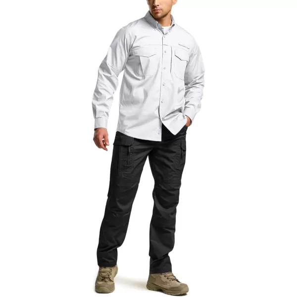 CQR Mens Long Sleeve Work Shirts Ripstop Military Tactical Shirts Outdoor UPF 50 Breathable Button Down Hiking ShirtOfficer Work Shirts Off White