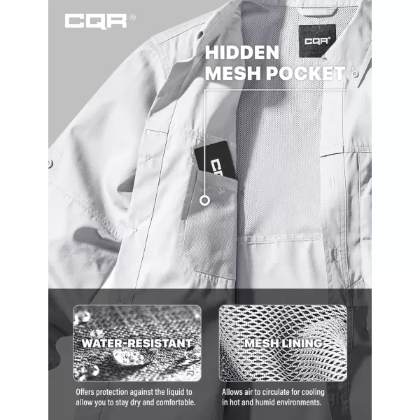 CQR Mens Long Sleeve Work Shirts Ripstop Military Tactical Shirts Outdoor UPF 50 Breathable Button Down Hiking ShirtOfficer Work Shirts Off White