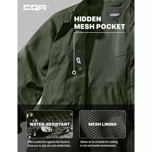 CQR Mens Long Sleeve Work Shirts Ripstop Military Tactical Shirts Outdoor UPF 50 Breathable Button Down Hiking ShirtOfficer Work Shirts Olive Drab