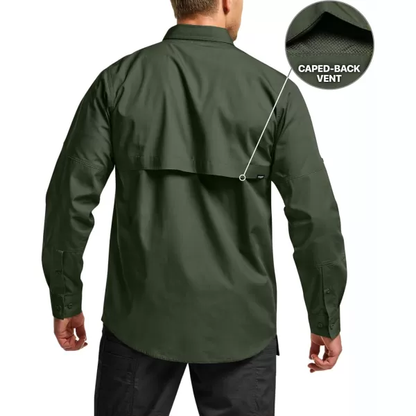 CQR Mens Long Sleeve Work Shirts Ripstop Military Tactical Shirts Outdoor UPF 50 Breathable Button Down Hiking ShirtOfficer Work Shirts Olive Drab