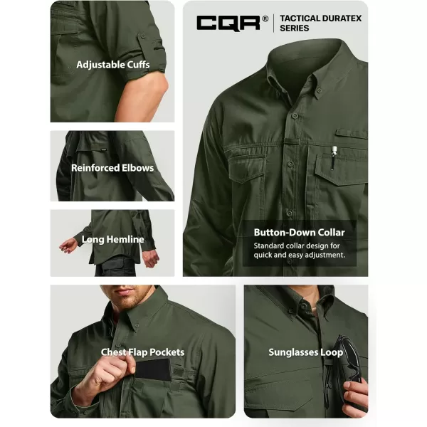 CQR Mens Long Sleeve Work Shirts Ripstop Military Tactical Shirts Outdoor UPF 50 Breathable Button Down Hiking ShirtOfficer Work Shirts Olive Drab