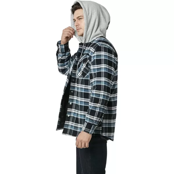 CQR Mens Quilted Lined Flannel Hooded Shirt Jacket Soft Warm Long Sleeve Outdoor Cotton Plaid Shirt JacketsQuilted Lined Black  Blue