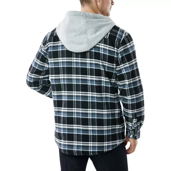 CQR Mens Quilted Lined Flannel Hooded Shirt Jacket Soft Warm Long Sleeve Outdoor Cotton Plaid Shirt JacketsQuilted Lined Black  Blue