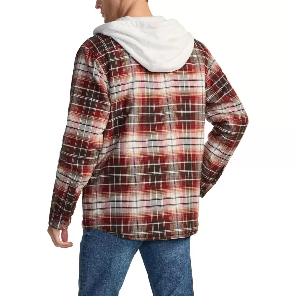 CQR Mens Quilted Lined Flannel Hooded Shirt Jacket Soft Warm Long Sleeve Outdoor Cotton Plaid Shirt JacketsQuilted Lined Burgundy