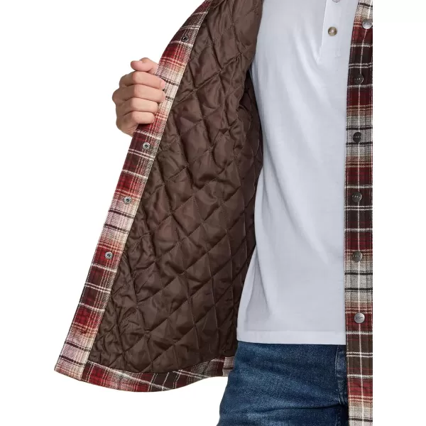 CQR Mens Quilted Lined Flannel Hooded Shirt Jacket Soft Warm Long Sleeve Outdoor Cotton Plaid Shirt JacketsQuilted Lined Burgundy