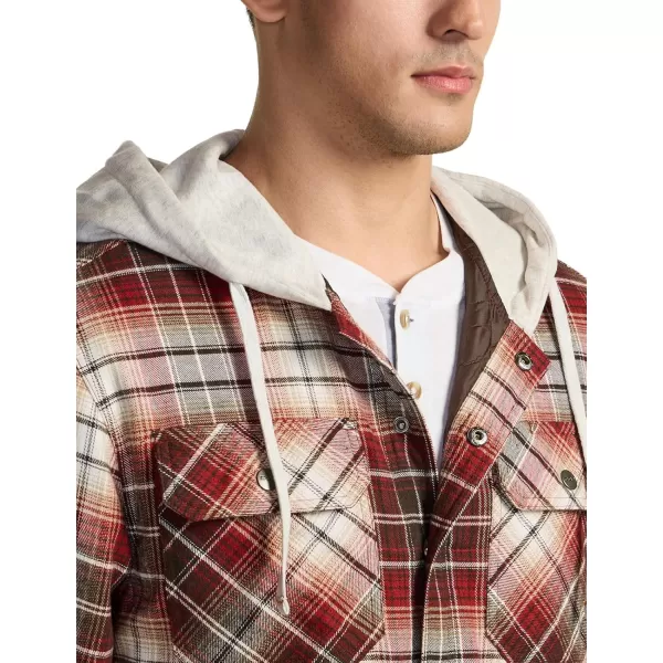 CQR Mens Quilted Lined Flannel Hooded Shirt Jacket Soft Warm Long Sleeve Outdoor Cotton Plaid Shirt JacketsQuilted Lined Burgundy