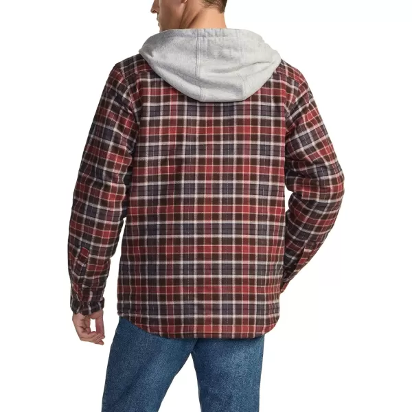 CQR Mens Quilted Lined Flannel Hooded Shirt Jacket Soft Warm Long Sleeve Outdoor Cotton Plaid Shirt JacketsQuilted Lined Burnt Larch