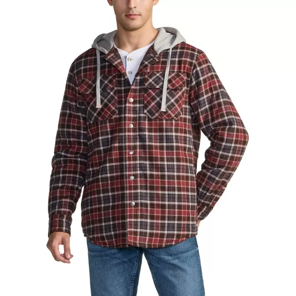 CQR Mens Quilted Lined Flannel Hooded Shirt Jacket Soft Warm Long Sleeve Outdoor Cotton Plaid Shirt JacketsQuilted Lined Burnt Larch