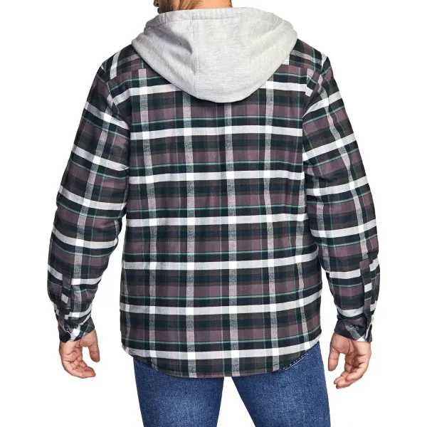 CQR Mens Quilted Lined Flannel Hooded Shirt Jacket Soft Warm Long Sleeve Outdoor Cotton Plaid Shirt JacketsQuilted Lined Charcoal Plaid