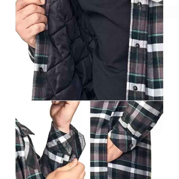 CQR Mens Quilted Lined Flannel Hooded Shirt Jacket Soft Warm Long Sleeve Outdoor Cotton Plaid Shirt JacketsQuilted Lined Charcoal Plaid