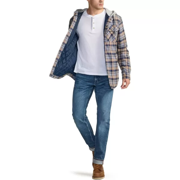 CQR Mens Quilted Lined Flannel Hooded Shirt Jacket Soft Warm Long Sleeve Outdoor Cotton Plaid Shirt JacketsQuilted Lined Cliff Hanger