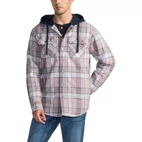 CQR Mens Quilted Lined Flannel Hooded Shirt Jacket Soft Warm Long Sleeve Outdoor Cotton Plaid Shirt JacketsQuilted Lined Cloudy Home