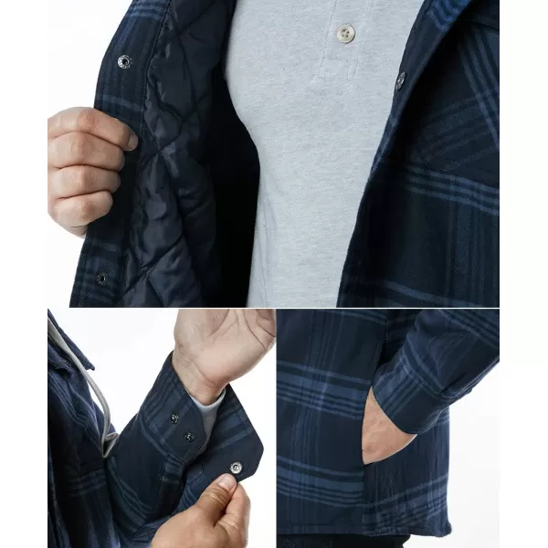 CQR Mens Quilted Lined Flannel Hooded Shirt Jacket Soft Warm Long Sleeve Outdoor Cotton Plaid Shirt JacketsQuilted Lined Deep Navy  Blue