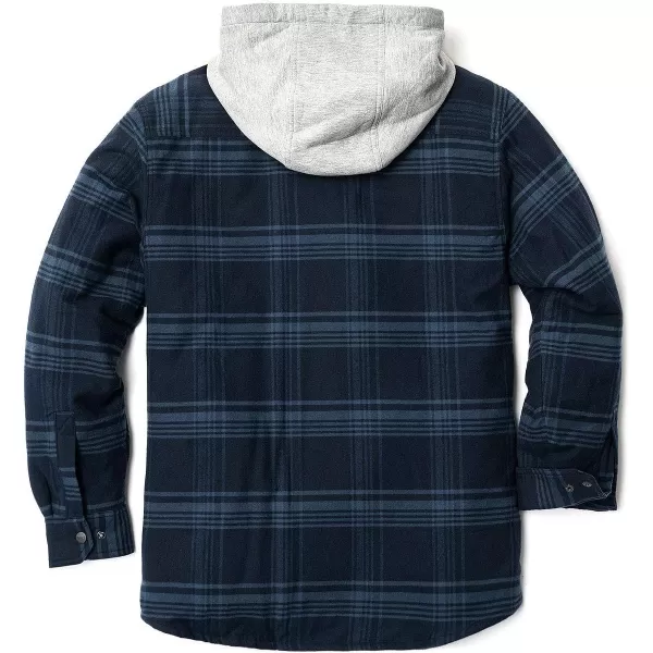 CQR Mens Quilted Lined Flannel Hooded Shirt Jacket Soft Warm Long Sleeve Outdoor Cotton Plaid Shirt JacketsQuilted Lined Deep Navy  Blue