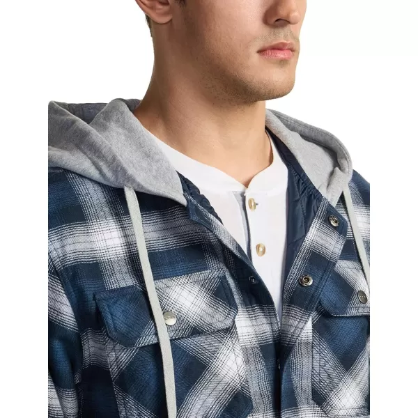 CQR Mens Quilted Lined Flannel Hooded Shirt Jacket Soft Warm Long Sleeve Outdoor Cotton Plaid Shirt JacketsQuilted Lined Deep Ocean