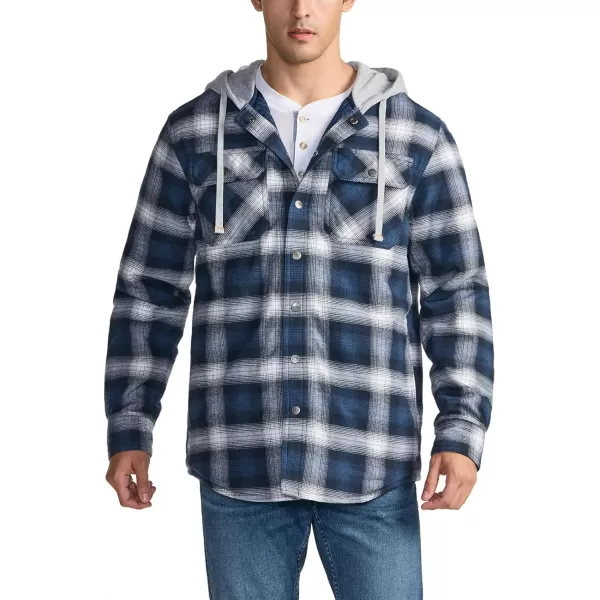 CQR Mens Quilted Lined Flannel Hooded Shirt Jacket Soft Warm Long Sleeve Outdoor Cotton Plaid Shirt JacketsQuilted Lined Deep Ocean