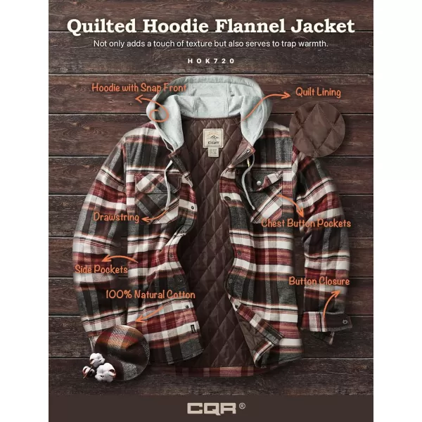 CQR Mens Quilted Lined Flannel Hooded Shirt Jacket Soft Warm Long Sleeve Outdoor Cotton Plaid Shirt JacketsQuilted Lined Folk Tale