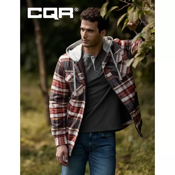 CQR Mens Quilted Lined Flannel Hooded Shirt Jacket Soft Warm Long Sleeve Outdoor Cotton Plaid Shirt JacketsQuilted Lined Folk Tale