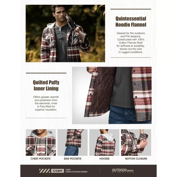 CQR Mens Quilted Lined Flannel Hooded Shirt Jacket Soft Warm Long Sleeve Outdoor Cotton Plaid Shirt JacketsQuilted Lined Folk Tale