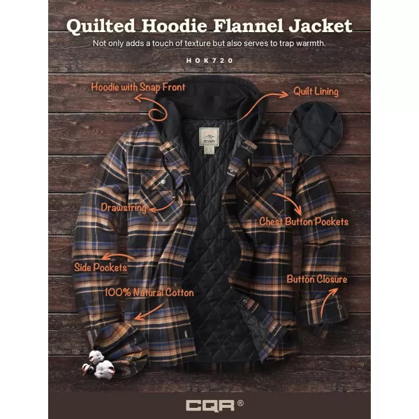 CQR Mens Quilted Lined Flannel Hooded Shirt Jacket Soft Warm Long Sleeve Outdoor Cotton Plaid Shirt JacketsQuilted Lined Fossil Rock