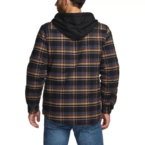 CQR Mens Quilted Lined Flannel Hooded Shirt Jacket Soft Warm Long Sleeve Outdoor Cotton Plaid Shirt JacketsQuilted Lined Fossil Rock