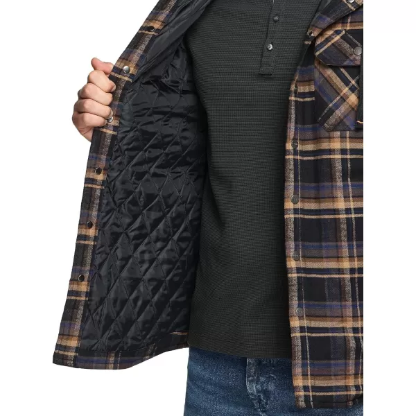 CQR Mens Quilted Lined Flannel Hooded Shirt Jacket Soft Warm Long Sleeve Outdoor Cotton Plaid Shirt JacketsQuilted Lined Fossil Rock