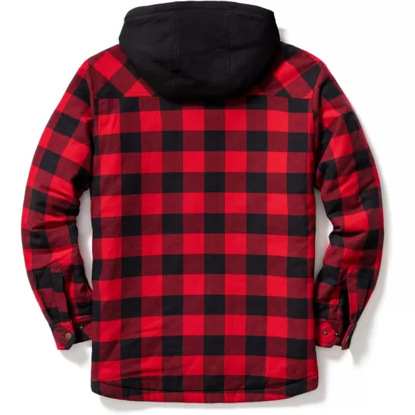 CQR Mens Quilted Lined Flannel Hooded Shirt Jacket Soft Warm Long Sleeve Outdoor Cotton Plaid Shirt JacketsQuilted Lined Full Zip Classic Red