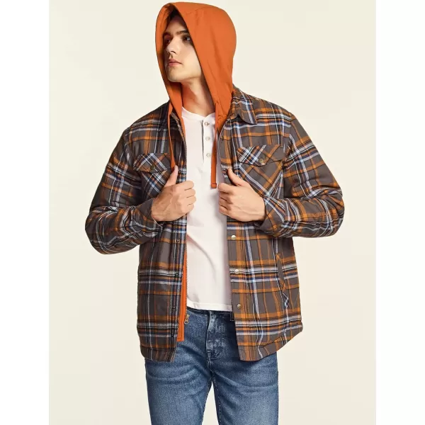 CQR Mens Quilted Lined Flannel Hooded Shirt Jacket Soft Warm Long Sleeve Outdoor Cotton Plaid Shirt JacketsQuilted Lined Full Zip Dakota Grey Plaid