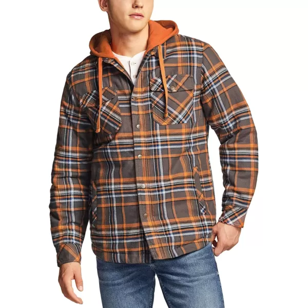 CQR Mens Quilted Lined Flannel Hooded Shirt Jacket Soft Warm Long Sleeve Outdoor Cotton Plaid Shirt JacketsQuilted Lined Full Zip Dakota Grey Plaid