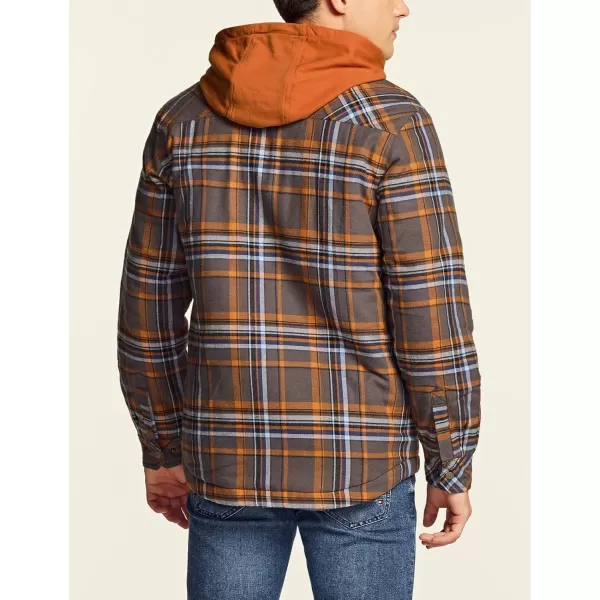 CQR Mens Quilted Lined Flannel Hooded Shirt Jacket Soft Warm Long Sleeve Outdoor Cotton Plaid Shirt JacketsQuilted Lined Full Zip Dakota Grey Plaid