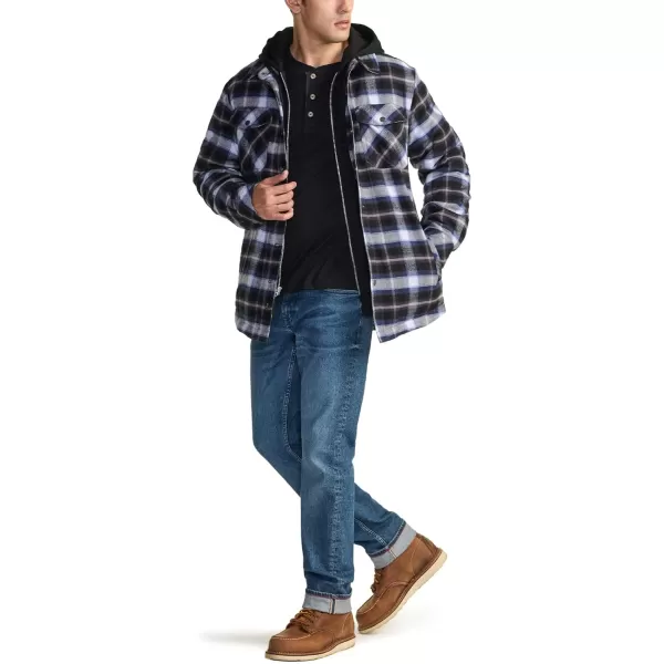 CQR Mens Quilted Lined Flannel Hooded Shirt Jacket Soft Warm Long Sleeve Outdoor Cotton Plaid Shirt JacketsQuilted Lined Full Zip Ebony Black