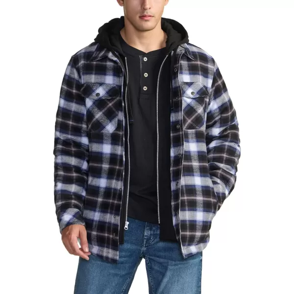 CQR Mens Quilted Lined Flannel Hooded Shirt Jacket Soft Warm Long Sleeve Outdoor Cotton Plaid Shirt JacketsQuilted Lined Full Zip Ebony Black