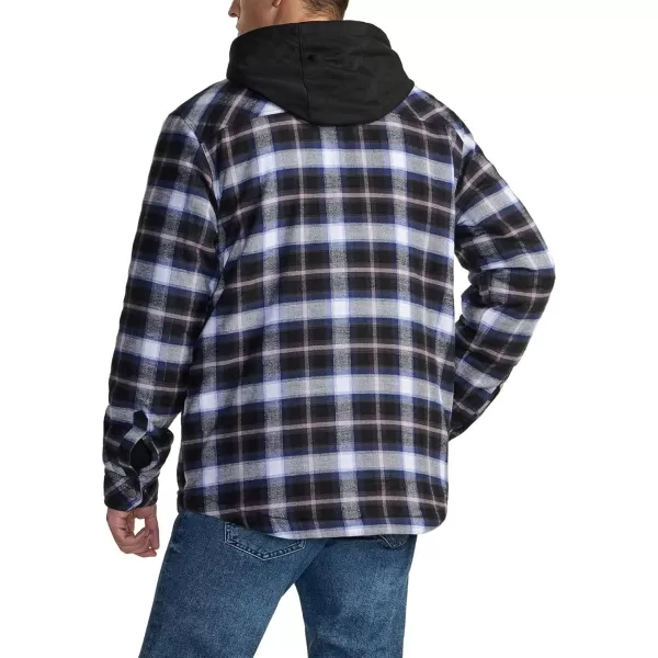 CQR Mens Quilted Lined Flannel Hooded Shirt Jacket Soft Warm Long Sleeve Outdoor Cotton Plaid Shirt JacketsQuilted Lined Full Zip Ebony Black