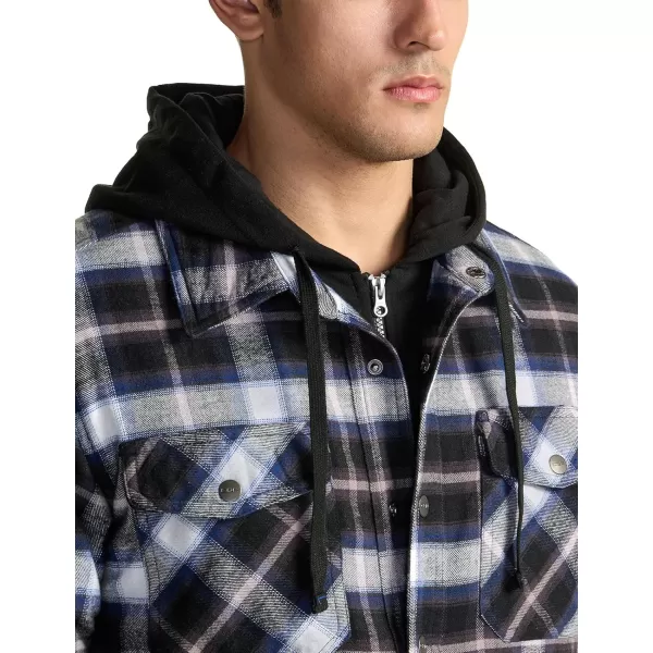 CQR Mens Quilted Lined Flannel Hooded Shirt Jacket Soft Warm Long Sleeve Outdoor Cotton Plaid Shirt JacketsQuilted Lined Full Zip Ebony Black