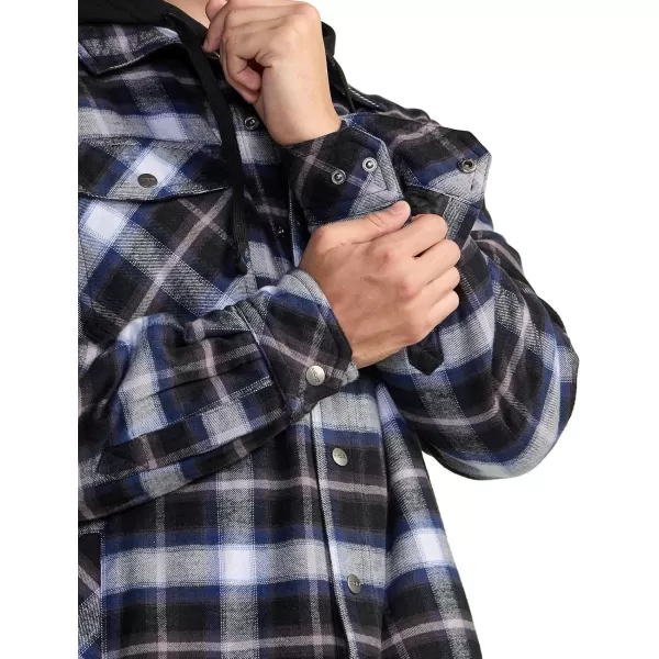 CQR Mens Quilted Lined Flannel Hooded Shirt Jacket Soft Warm Long Sleeve Outdoor Cotton Plaid Shirt JacketsQuilted Lined Full Zip Ebony Black