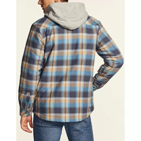 CQR Mens Quilted Lined Flannel Hooded Shirt Jacket Soft Warm Long Sleeve Outdoor Cotton Plaid Shirt JacketsQuilted Lined Full Zip Oceansand